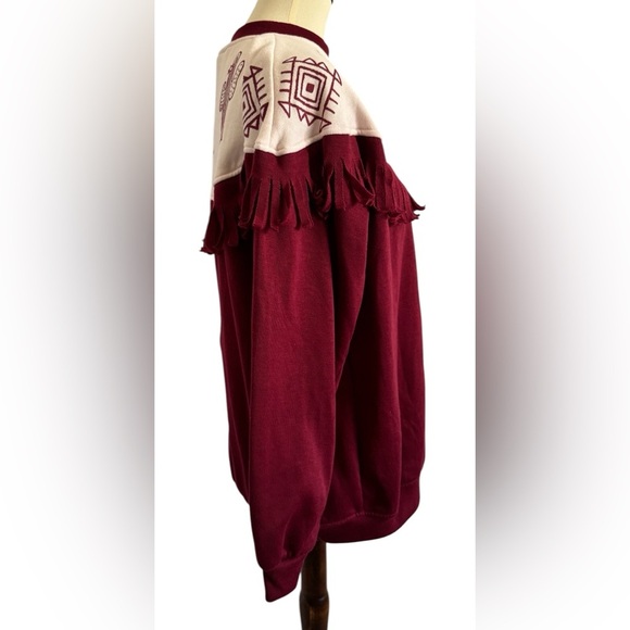 Vintage Gitano Red Aztec Fringe Collar BOHO Western Long Sleeve Sweater Size M - Picture 5 of 13